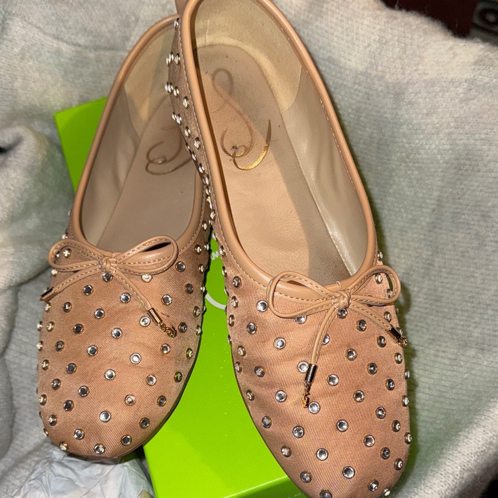 Studded Tan Ballet Flats- Sam Edelman